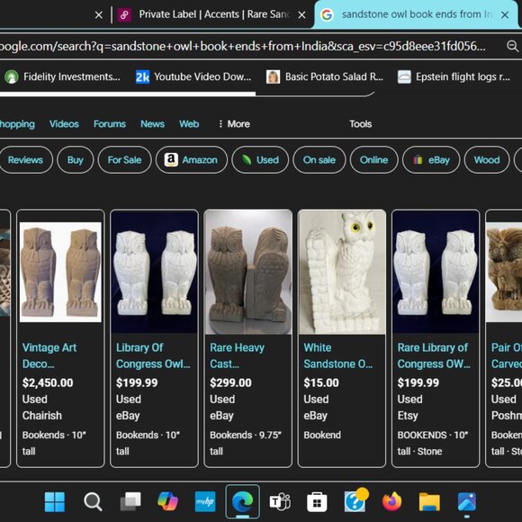 RARE Sandstone Owl Book ends Made in India - Gorgeous  office closet - Picture 9 of 10